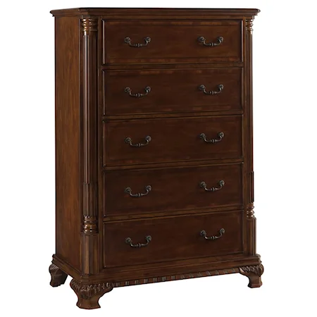 Traditional Warm Cherry 5 Drawer Chest